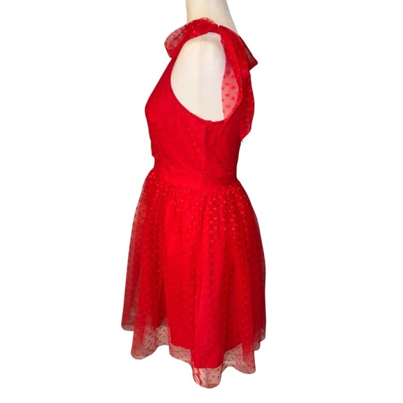 Red Heart Lacey V Neck Mini Valentines Dress Romantic Garden Boho Flirty - Picture 8 of 13
